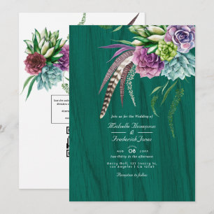 Mystischer Sukkulenten-Bohemian-QR-Code-RSVP-Hochz Einladung