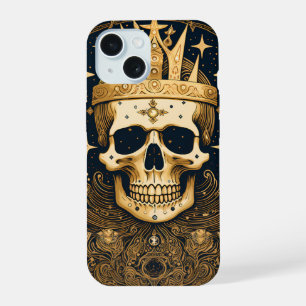 Mystischer Totenkopf-Königskrone auf Skelett Dark iPhone 15 Hülle
