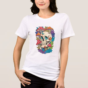 Mystischer Totenkopf- und Pilzfrauen-weißes T-Shir Tri-Blend Shirt