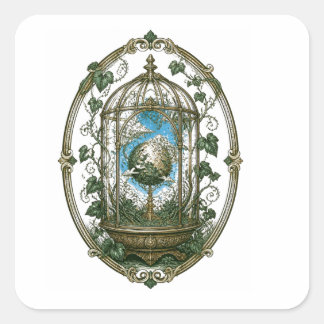 Mystischer Vogelkäfig Botanische Vintage-Gotik-Kun Quadratischer Aufkleber