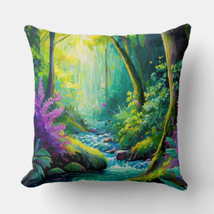 Mystischer Wald Fluss Wurfkissen Kissen