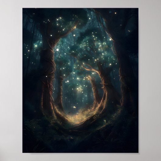 Mystischer Wald, gefüllt mit mächtigen Bäumen Poster (Vorne)