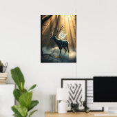 Mystischer Waldhirsch mit Feenflügeln Poster (Heimbüro)