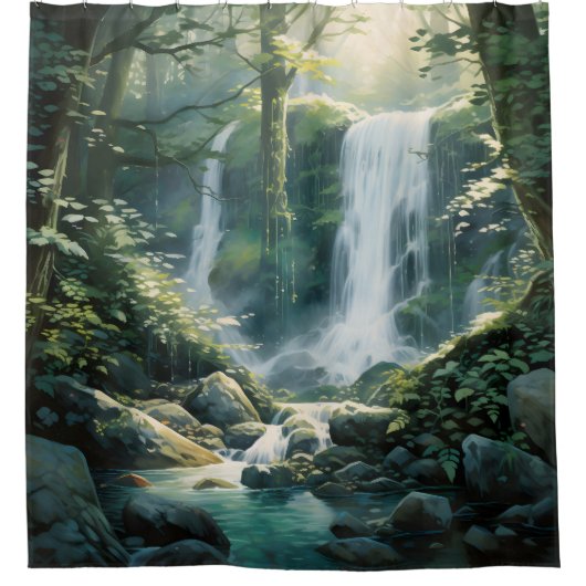Mystischer Wasserfall Duschvorhang (Vorderseite)