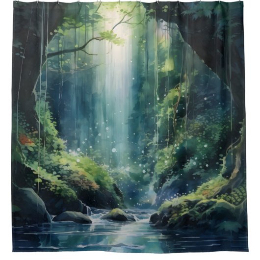 Mystischer Wasserfall Duschvorhang (Vorderseite)