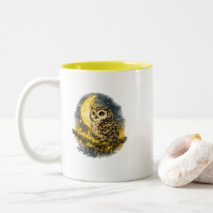 Mystischer Wasserfarbenkauz und goldener Halbmond Zweifarbige Tasse