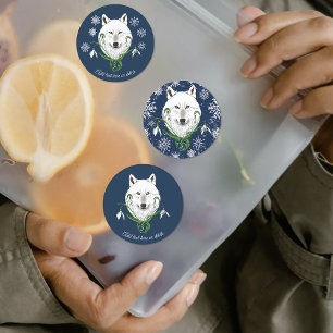 Mystischer Weißer Arktischer Wolf Winter Schneeglö Etiketten
