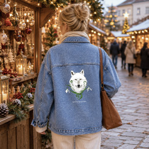 Mystischer Weißer Arktischer Wolf Winter Schneeglö Jeansjacke