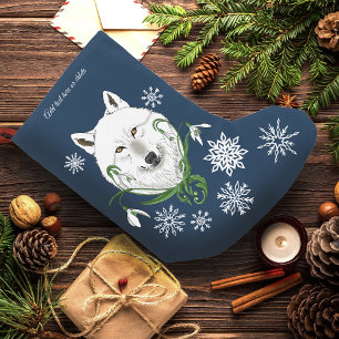 Mystischer Weißer Arktischer Wolf Winter Schneeglö Kleiner Weihnachtsstrumpf