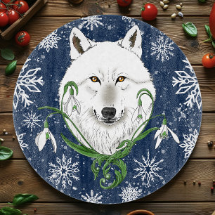 Mystischer Weißer Arktischer Wolf Winter Schneeglö Schneidebrett