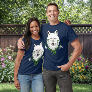 Mystischer Weißer Arktischer Wolf Winter Schneeglö T-Shirt