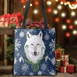 Mystischer Weißer Arktischer Wolf Winter Schneeglö Tasche