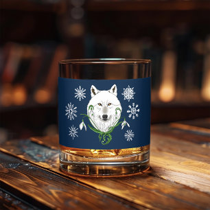 Mystischer Weißer Arktischer Wolf Winter Schneeglö Whiskyglas