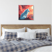 Mystischer weißer Wolf bei Sonnenuntergang Leinwanddruck (Insitu (Schlafzimmer))