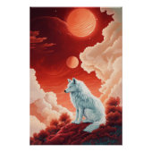 Mystischer weißer Wolf unter rotem Himmel Poster (Vorderseite)