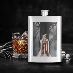 Mystischer Weißer Zauberer Rabe Eiche Fantasy Flachmann