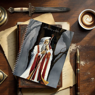 Mystischer Weißer Zauberer Rabe Eichenbaum Fantasi Notizblock