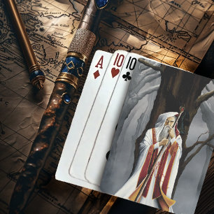 Mystischer Weißer Zauberer Rabe Eichenbaum Fantasi Spielkarten