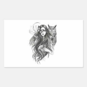 Mystischer Wiccan-Hexen- & Eulen-Dunkler-Folklore- Rechteckiger Aufkleber