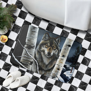 Mystischer Winter Alpha Wolf Birkenwald Wildnis Badematte
