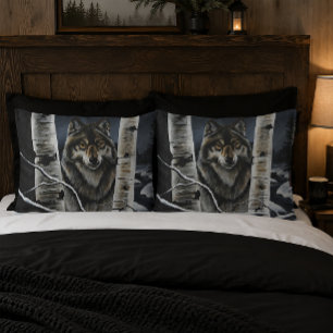 Mystischer Winter Alpha Wolf Birkenwald Wildnis Kissenbezug