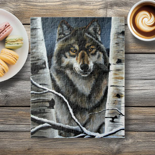 Mystischer Winter Alpha Wolf Birkenwald Wildnis Puzzle