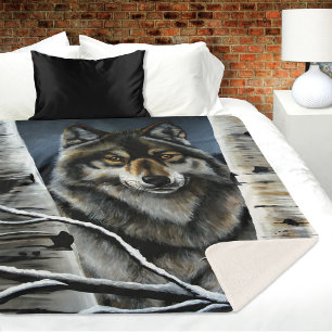 Mystischer Winter Alpha Wolf Birkenwald Wildnis Sherpadecke