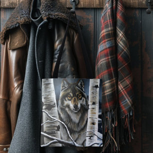 Mystischer Winter Alpha Wolf Birkenwald Wildnis Tasche