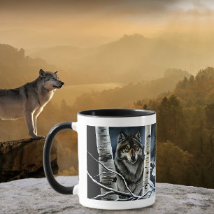 Mystischer Winter Alpha Wolf Birkenwald Wildnis Tasse