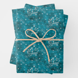 Mystischer Winterblauer Silber-Schneeflocken Lass Geschenkpapier Set