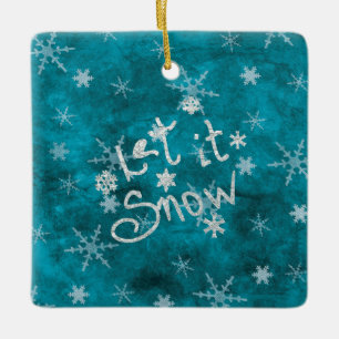 Mystischer Winterblauer Silber-Schneeflocken Lass  Keramikornament