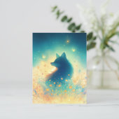 Mystischer Wolf auf sonniger Wiese Postkarte (Stehend Vorderseite)
