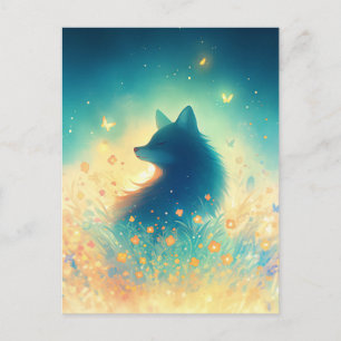 Mystischer Wolf auf sonniger Wiese Postkarte