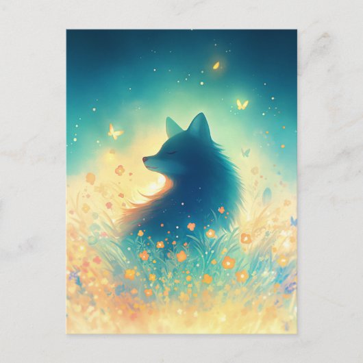 Mystischer Wolf auf sonniger Wiese Postkarte (Vorderseite)