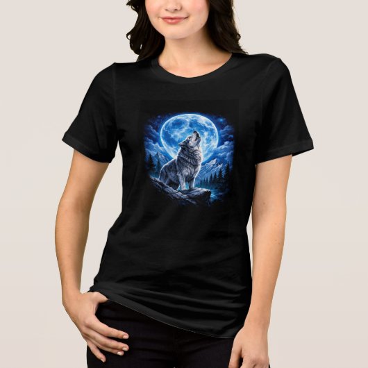 Mystischer Wolf heult Tri-Blend Shirt (Vorderseite)
