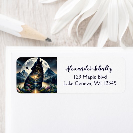 Mystischer Wolf Howling auf dem Moon Surreal Perso (Insitu)