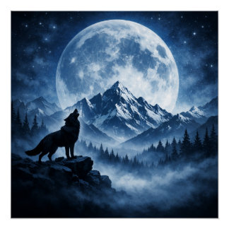 Mystischer Wolf in der Wildnis unter dem Mond | Be Poster