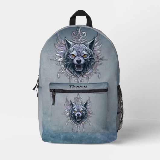 Mystischer Wolf Kopf. Bedruckter Rucksack (Vorderseite)