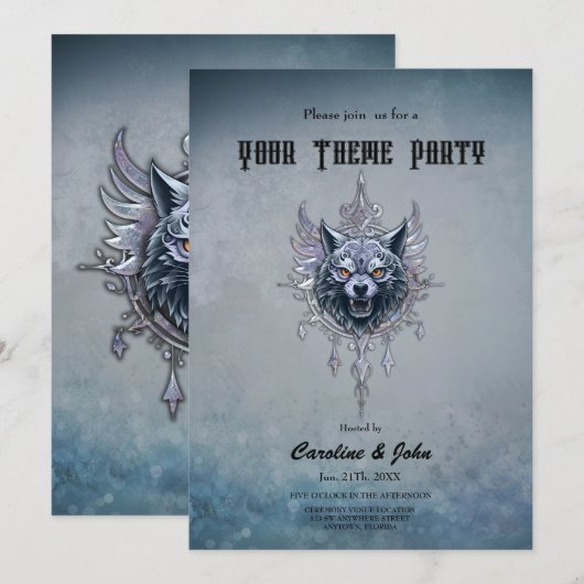 Mystischer Wolf Kopf. Einladung (Vorne/Hinten)