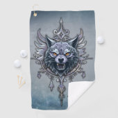 Mystischer Wolf Kopf. Golfhandtuch (Insitu)