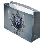 Mystischer Wolf Kopf. Große Geschenktüte (Rückseite Schrägansicht)