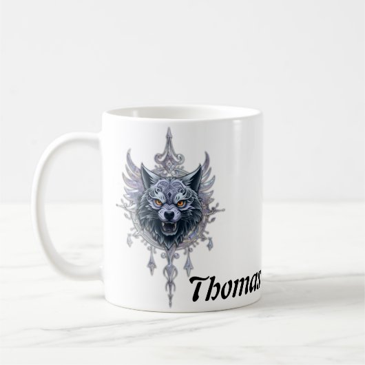 Mystischer Wolf Kopf. Kaffeetasse (Links)