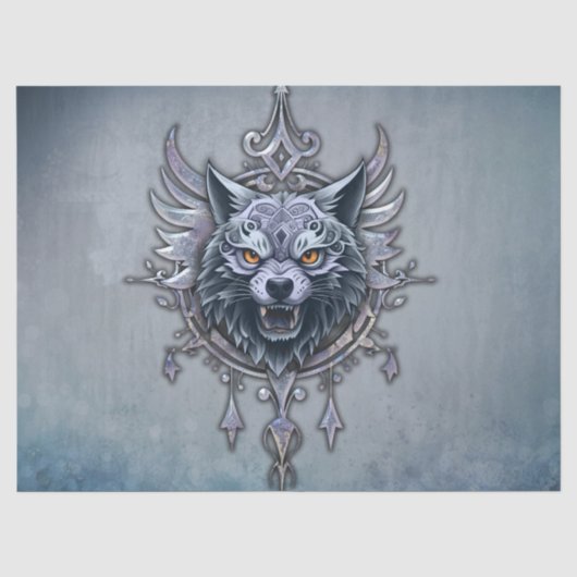 Mystischer Wolf Kopf. Seidenpapier (Vorderseite)