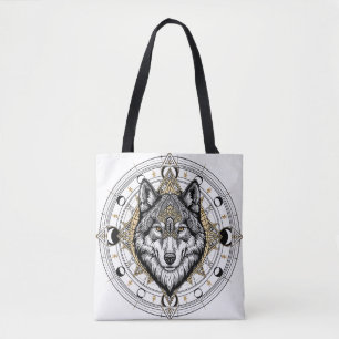 Mystischer Wolf Mandala Mondphasen Boho-Tasche Tasche