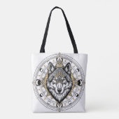 Mystischer Wolf Mandala Mondphasen Boho-Tasche Tasche (Rückseite)