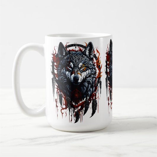 Mystischer Wolf mit Dreamcatcher Kaffeetasse (Links)