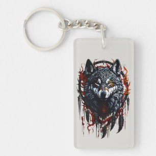 Mystischer Wolf mit Dreamcatcher Schlüsselanhänger