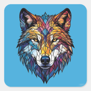Mystischer Wolf Tierdekoration, Boho-Geschenk Quadratischer Aufkleber