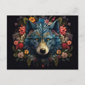 Mystischer Wolf umringt von Blumen Postkarte (Vorderseite)