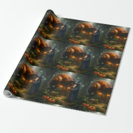 Mystischer Zauberer und leuchtender Kürbiswald Pre Geschenkpapier